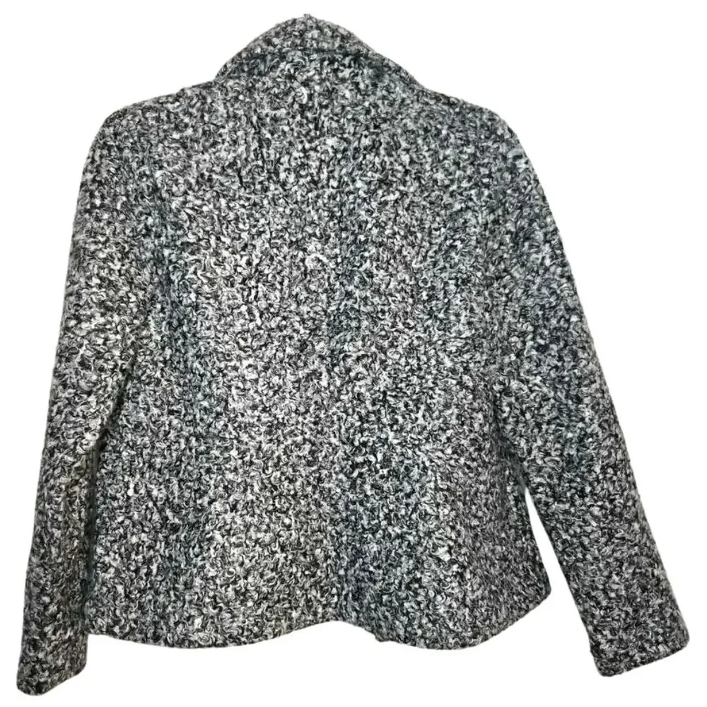 Carole Wren Marled Boucle Knit Open Front Teddy Jacket Size S Faux Pocket